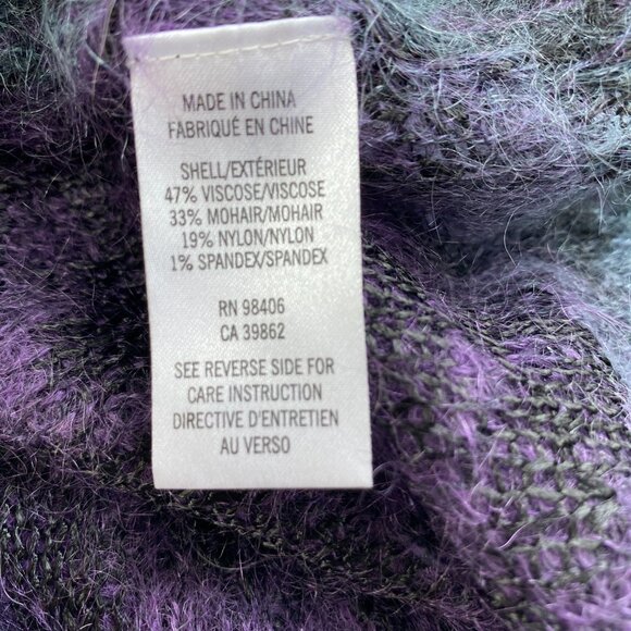 Theyskens Theory Mohair Blend Sweater Womens Sz L Jewel Purple Blue Fuzzy Ombre - Picture 10 of 11